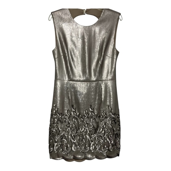 BCBGMaxAzria silver backless cocktail dress open back formal sexy gown birthday - Picture 10 of 13